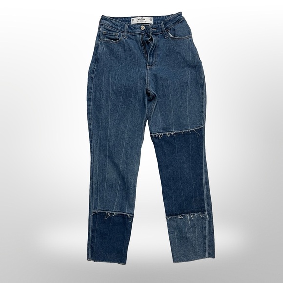 Hollister Curvy High Rise Mom Jeans W23 L25 Patchwork Raw Hem Y2K Style - Picture 1 of 8